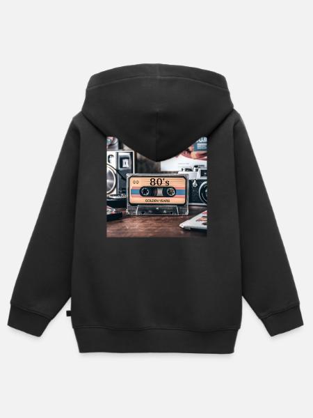 Années 80 - Sweat Premium à capuche zippé enfant bio - noir