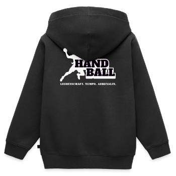 Handball Kraft und Tempo - Kinder Premium Organic Zip Hoodie - Schwarz - Hinten - AI Model Kid Male (0cm)