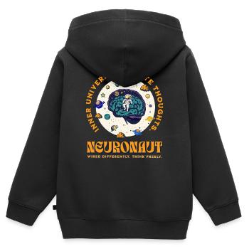 Cerveau neuroépicé d’astronaute neurodivergent - Sweat Premium à capuche zippé enfant bio - noir - Dos - AI Model Kid Male (0cm)