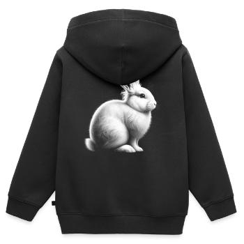 Portrait de lapin blanc mignon - Sweat Premium à capuche zippé enfant bio - noir - Dos - AI Model Kid Male (0cm)