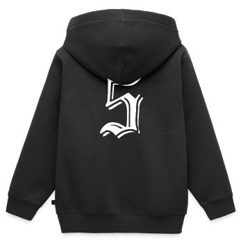 Fünf - Kinder Premium Organic Zip Hoodie - Schwarz - Hinten - AI Model Kid Male (0cm)