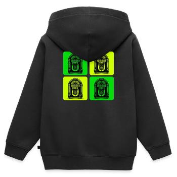 Style Jukebox rétro - Sweat Premium à capuche zippé enfant bio - noir - Dos - AI Model Kid Male (0cm)