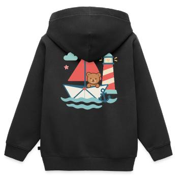 Ahoy Teddy – Nautical Children's Design - Kids Premium Organic Zip-up Hoodie - black - Back - AI Model Kid Male (0cm)