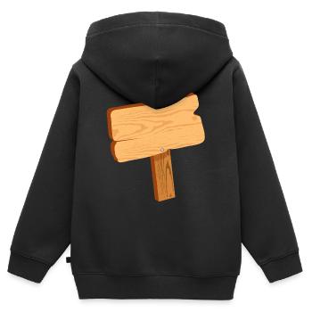 Panneau rustique en aspect bois sans texte - Sweat Premium à capuche zippé enfant bio - noir - Dos - AI Model Kid Male (0cm)