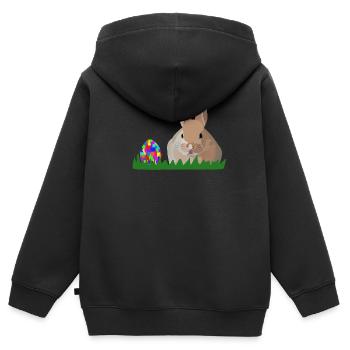 Lapin de Pâques Olli - Sweat Premium à capuche zippé enfant bio - noir - Dos - AI Model Kid Male (0cm)