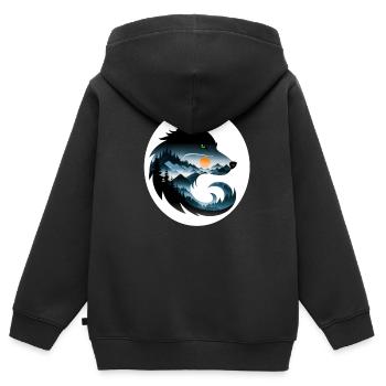 Paysage de loup - Sweat Premium à capuche zippé enfant bio - noir - Dos - AI Model Kid Male (0cm)