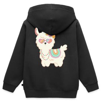Lama doux d’été - Sweat Premium à capuche zippé enfant bio - noir - Dos - AI Model Kid Male (0cm)