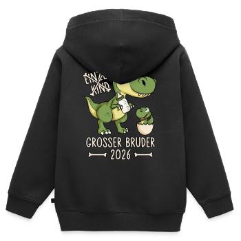 Großer Bruder 2026 Dino Einzelkind Dinosaurier - Kinder Premium Organic Zip Hoodie - Schwarz - Hinten - AI Model Kid Male (0cm)