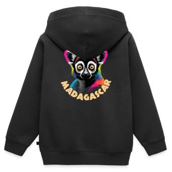 Lémurien de Madagascar - Sweat Premium à capuche zippé enfant bio - noir - Dos - AI Model Kid Male (0cm)