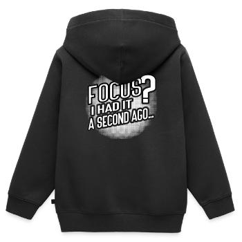 Foyer? Disparu en 3...2...Oups. - Sweat Premium à capuche zippé enfant bio - noir - Dos - AI Model Kid Male (0cm)