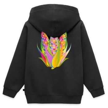 Farbenfrohes Gemüse-Mais Design im Pop-Art-Stil - Kinder Premium Organic Zip Hoodie - Schwarz - Hinten - AI Model Kid Male (0cm)
