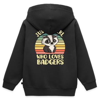 Blaireau - Sweat Premium à capuche zippé enfant bio - noir - Dos - AI Model Kid Male (0cm)