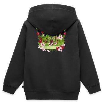 Motif d’une couronne de cerisier avec des fleurs et des feuilles - Sweat Premium à capuche zippé enfant bio - noir - Dos - AI Model Kid Male (0cm)