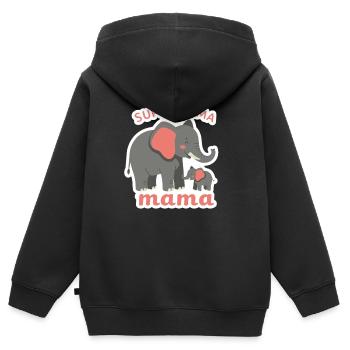 Super Maman Éléphant - Sweat Premium à capuche zippé enfant bio - noir - Dos - AI Model Kid Male (0cm)