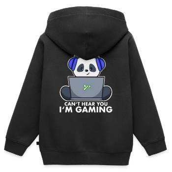 Gaming Panda niedlich - can‘t hear you I‘m gaming - Kinder Premium Organic Zip Hoodie - Schwarz - Hinten - AI Model Kid Male (0cm)