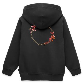 Hexagone doré à fleurs rouges et oranges - Sweat Premium à capuche zippé enfant bio - noir - Dos - AI Model Kid Male (0cm)