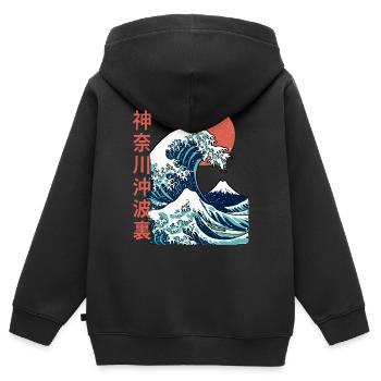 La grosse vague au large de Kanagawa - Sweat Premium à capuche zippé enfant bio - noir - Dos - AI Model Kid Male (0cm)