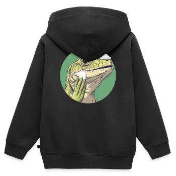 Echse beim Rasieren – Glatt wie nie! - Kinder Premium Organic Zip Hoodie - Schwarz - Hinten - AI Model Kid Male (0cm)