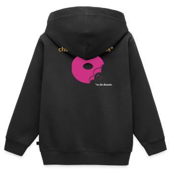 Pink Donut mit Schoko-Akzent - Kinder Premium Organic Zip Hoodie - Schwarz - Hinten - AI Model Kid Male (0cm)