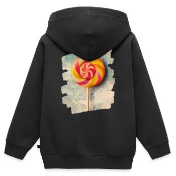 Sucette sucette bonbons bonbons - Sweat Premium à capuche zippé enfant bio - noir - Dos - AI Model Kid Male (0cm)