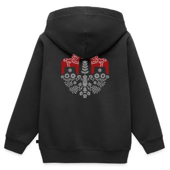 Dala Horse – Folklore scandinave en gris - Sweat Premium à capuche zippé enfant bio - noir - Dos - AI Model Kid Male (0cm)