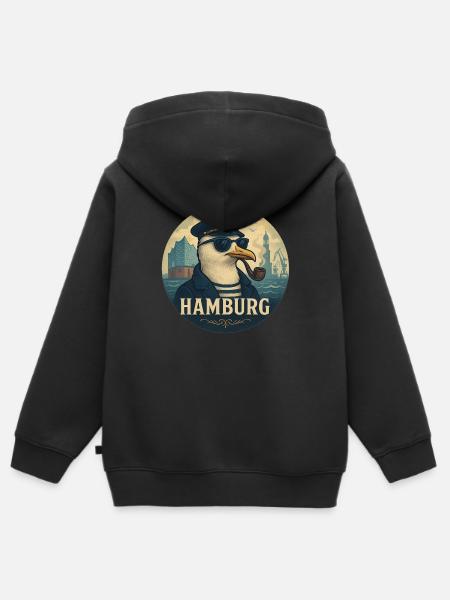 Captain Möwe – Hamburg Style - Kinder Premium Organic Zip Hoodie - Schwarz