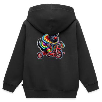 Clown Terrier auf Dreirad - Kinder Premium Organic Zip Hoodie - Schwarz - Hinten - AI Model Kid Male (0cm)