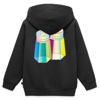 Salz & Pfeffer im Prisma-Glas – Farbenfrohe Würze - Kinder Premium Organic Zip Hoodie - Schwarz - Hinten - AI Model Kid Male (0cm)