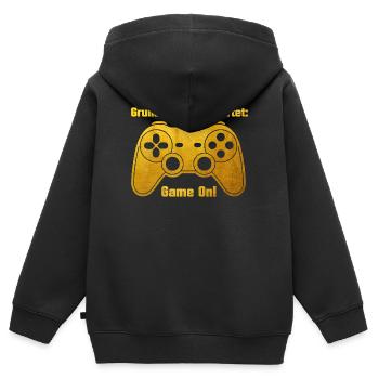 Inscription - Game On - Console de jeux - couleur or - Sweat Premium à capuche zippé enfant bio - noir - Dos - AI Model Kid Male (0cm)