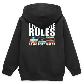 Brettspiele lustiger Spruch - Regeln gelesen - Kinder Premium Organic Zip Hoodie - Schwarz - Hinten - AI Model Kid Male (0cm)