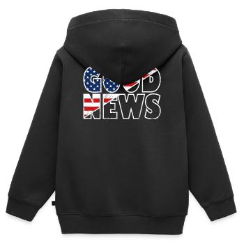 GOOD NEWS Stars and Stripes Bibelvers Evangelium - Kinder Premium Organic Zip Hoodie - Schwarz - Hinten - AI Model Kid Male (0cm)