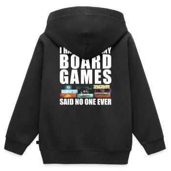 Trop de jeux de société dicton drôle - Sweat Premium à capuche zippé enfant bio - noir - Dos - AI Model Kid Male (0cm)