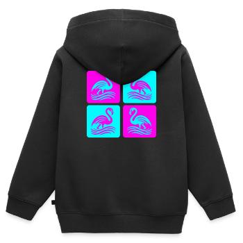 Flamingo Wellen Pop Art - Kinder Premium Organic Zip Hoodie - Schwarz - Hinten - AI Model Kid Male (0cm)