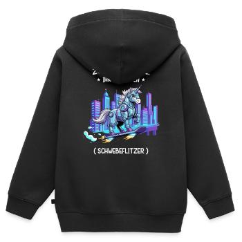 Cyber-Einhorn-Reise - Kinder Premium Organic Zip Hoodie - Schwarz - Hinten - AI Model Kid Male (0cm)