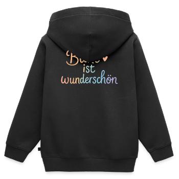 🌈 Regenbogen Shirt „Bunt ist wunderschön“ LGBTQ+ - Kinder Premium Organic Zip Hoodie - Schwarz - Hinten - AI Model Kid Male (0cm)