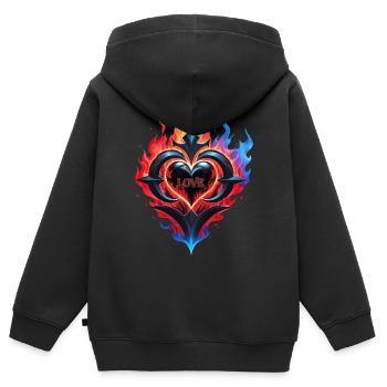 Ein flammendes Herz, das Feuer der Liebe. - Kinder Premium Organic Zip Hoodie - Schwarz - Hinten - AI Model Kid Male (0cm)