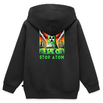 Stop Atom – Radioactif - Sweat Premium à capuche zippé enfant bio - noir - Dos - AI Model Kid Male (0cm)