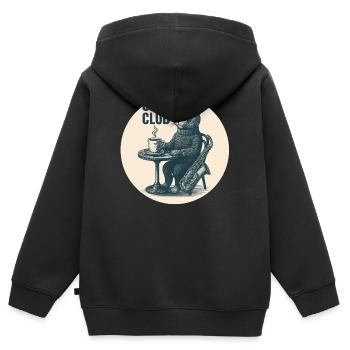 Coole Jazzkatze mit Saxophon - Vintage Club - Kinder Premium Organic Zip Hoodie - Schwarz - Hinten - AI Model Kid Male (0cm)