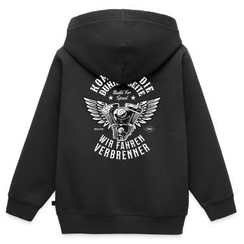 Komm auf die Dunkle Seite | Wir Fahren Verbrenner - Kinder Premium Organic Zip Hoodie - Schwarz - Hinten - AI Model Kid Male (0cm)