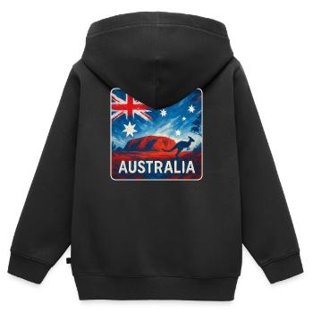 Conception de l’Outback australien - Sweat Premium à capuche zippé enfant bio - noir - Dos - AI Model Kid Male (0cm)