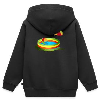 Buntes Planschbecken mit Sonnenschirm und Ball - Kinder Premium Organic Zip Hoodie - Schwarz - Hinten - AI Model Kid Male (0cm)