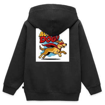 Action Hund Superheld - Kinder Premium Organic Zip Hoodie - Schwarz - Hinten - AI Model Kid Male (0cm)