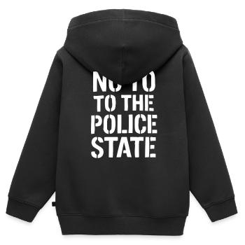 NON À L’ÉTAT POLICIER - Sweat Premium à capuche zippé enfant bio - noir - Dos - AI Model Kid Male (0cm)