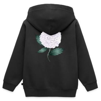 Weiße Hortensienblüte – Eleganz und Leichtigkeit - Kinder Premium Organic Zip Hoodie - Schwarz - Hinten - AI Model Kid Male (0cm)