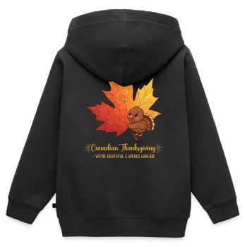 Grateful Canadian - Kinder Premium Organic Zip Hoodie - Schwarz - Hinten - AI Model Kid Male (0cm)