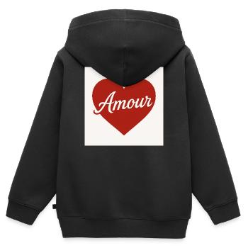 Liebevolle Herzform mit Amour-Text - Kinder Premium Organic Zip Hoodie - Schwarz - Hinten - AI Model Kid Male (0cm)