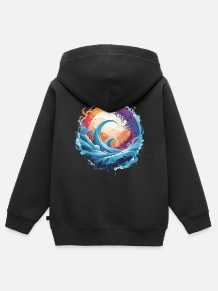 Dynamischer Wellen- und Mondkreis - Kinder Premium Organic Zip Hoodie - Schwarz