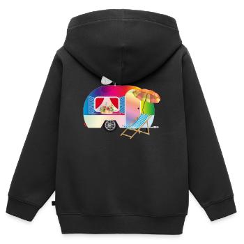 Bunter Retro-Wohnwagen mit Liegestuhl - Kinder Premium Organic Zip Hoodie - Schwarz - Hinten - AI Model Kid Male (0cm)