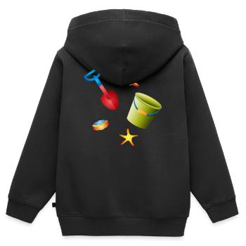 Bunte Schaufel und Eimer mit Förmchen am Strand - Kinder Premium Organic Zip Hoodie - Schwarz - Hinten - AI Model Kid Male (0cm)