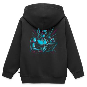 Roboter mit Laptop & Stift - Kinder Premium Organic Zip Hoodie - Schwarz - Hinten - AI Model Kid Male (0cm)
